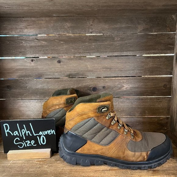 Mens Polo Ralph Lauren Herrick Brown Suede Mid‎ Outdoor Hiking Boots Size 10 D - Picture 1 of 7